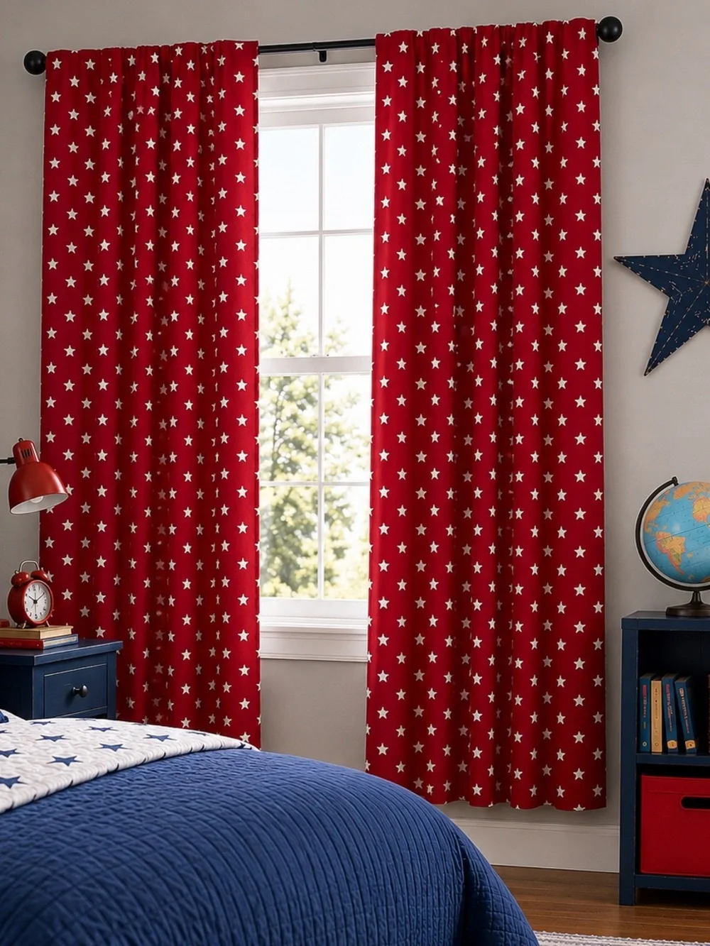 Pottery Barn Kids Red Curtain Panels with White Stars